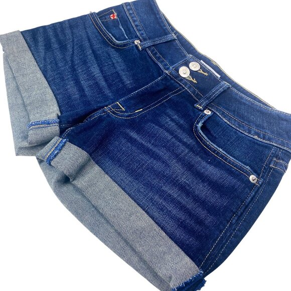 Hudson Blue Ruby Mid-Thigh Button Flap Back Pocket Cuffed Denim Short Sz 25 NEW! - Picture 9 of 9